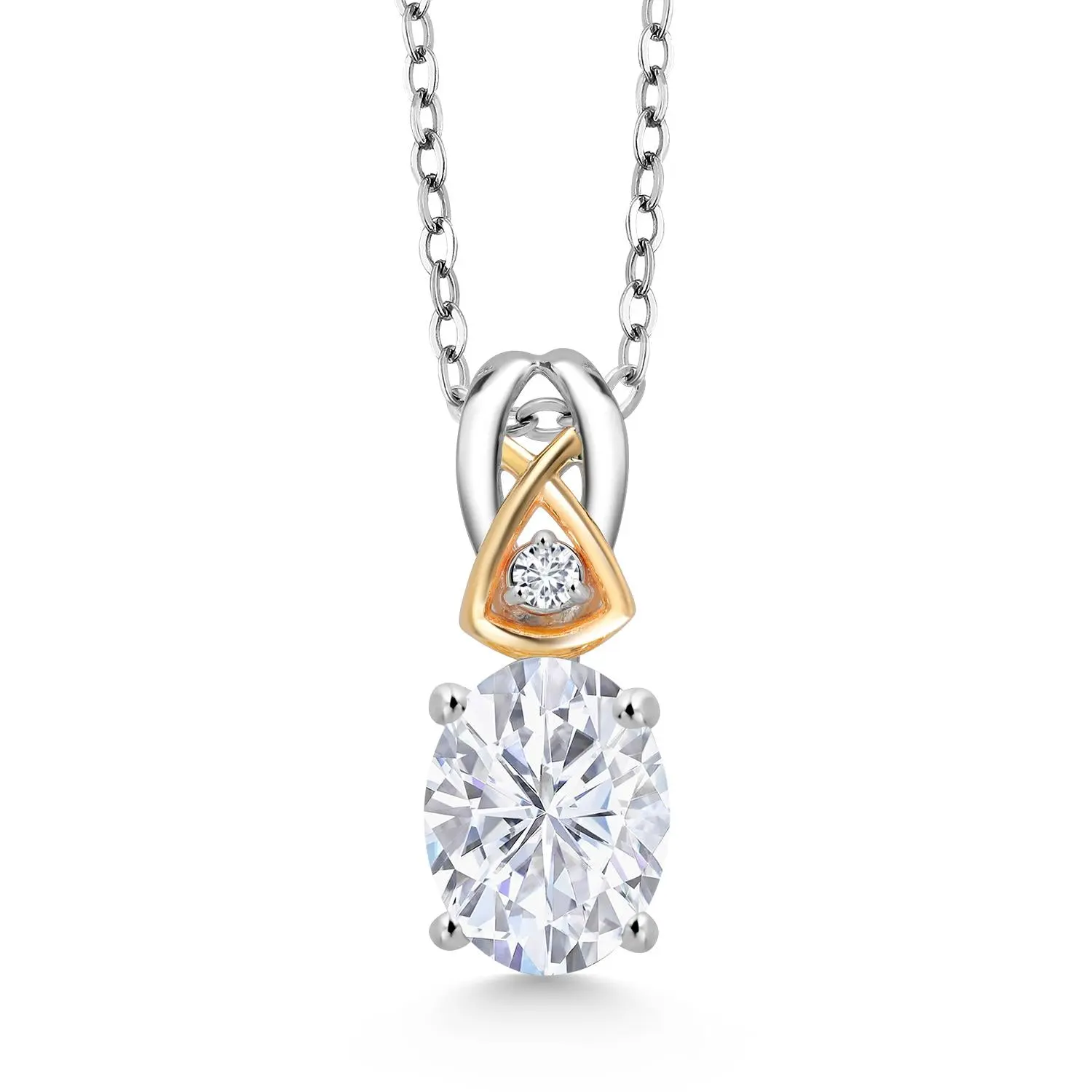 925 Silver and 10K Yellow Gold IGI Certified Lab Grown Diamond Pendant Necklace for Women | 1.5 Ct Oval Cut | D-E Color | VS1-VS2 Clarity | 18 Inches Chain
