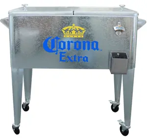 Corona Extra Galvanized Retro Rolling Ice Chest Cooler 80 Qt Officially Licensed with Removable Lid & Built in Bottle Opener for Outdoor Entertaining