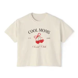 Trendy Boxy Tee for cool moms! Featuring a playful cherry design, perfect for casual outings or as a fun Mother's Day gift. Comfortable fit, a must-have for stylish moms