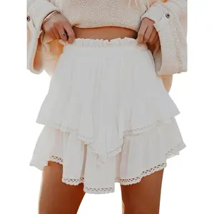 Flowy Shorts for Women Casual Boho Ruffle Tiered Skorts High Waist Mini Skirts Golf Tennis Crochet Shorts