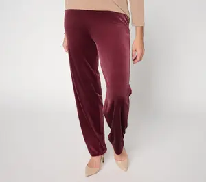 Susan Graver Petite Knit Velvet Straight-Leg Pull-On Pants