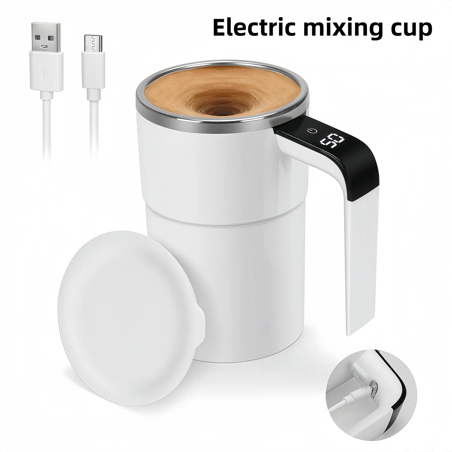 Upgraded Minimalist Compact Magnetic Auto-Stir Mug, USB Rechargeable Food-Safe Coffee Frother with Intelligent Temperature Display, Spoon-Free Smart Beverage Mixer (Kitchen Gadget for Coffee Fans)