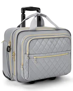 Rolling Laptop Bag Women, Rolling Briefcase Fits 15.6 Inch Laptop, Underseat Carry On Luggage with Wheels, Rolling Computer Bag with TSA Lock, Rolling Bag for Travel Work Business, Gray