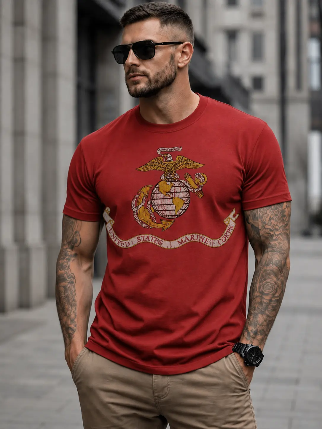 Vintage USMC Graphic Top in Soft Fabric, Unisex Casual Streetwear for Everyday Outfits, Made in USA Gifts for Men, Apparel, Menswear, Print, Vintage T-Shirts