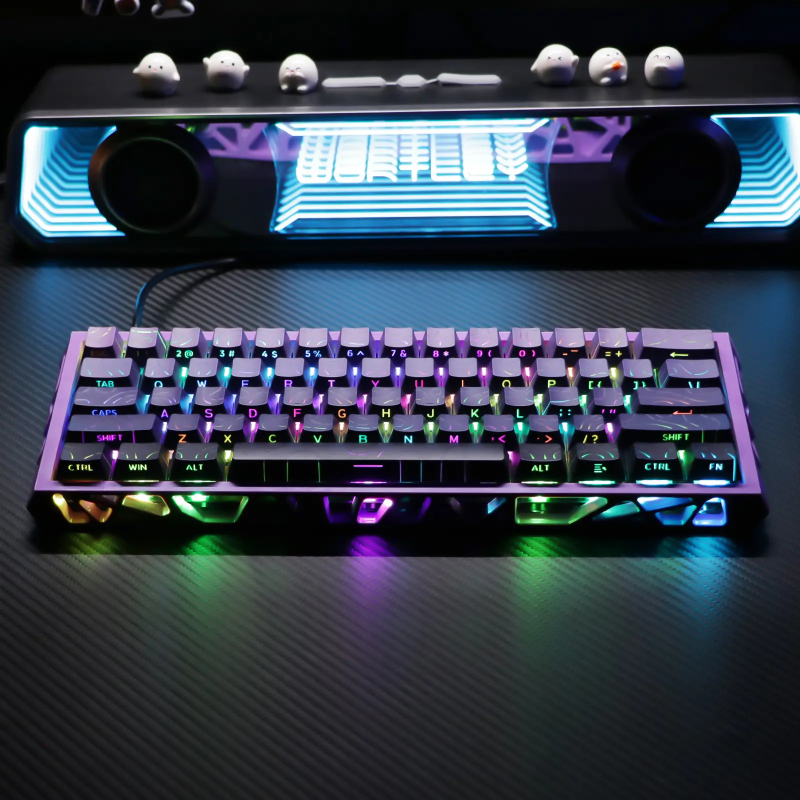 60% Hot Swappable Mechanical Gaming Keyboard, Compact Wired Keyboard with Custom RGB, Hollow Frame, Purple Black Gradient Topographic PBT Keycaps for PC Gamers, Compact Keyboards, Custom Keyboard Setup