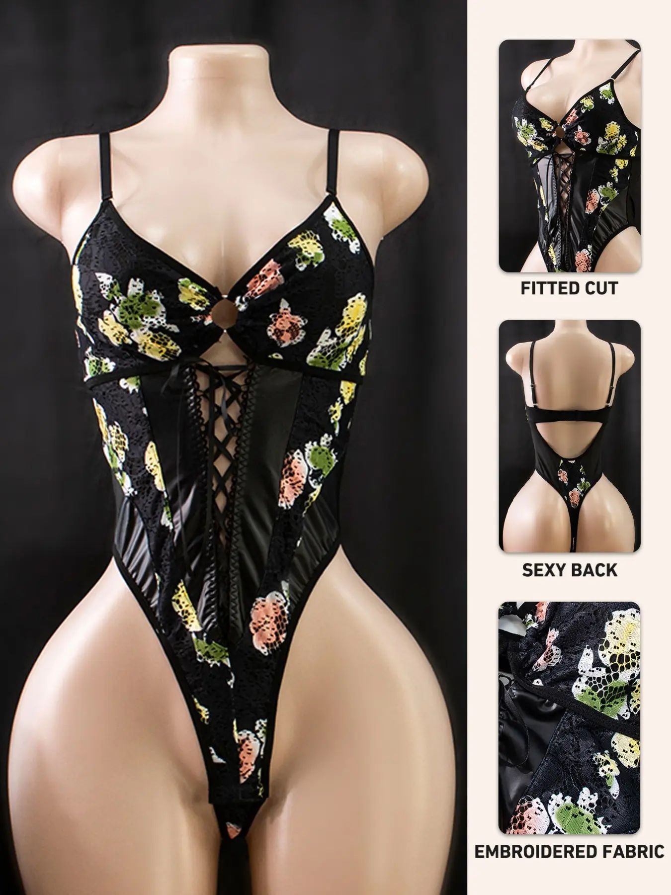 Women's Sexy Embroidered Silk Bodysuit, Low Neck Slim Fit Tank Top, Elegant Vintage Sleeveless Backless Blouse, All Seasons Wear