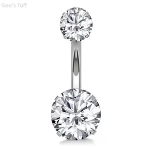 Double Round Cubic Zirconia Belly Button Ring 14G Stainless Steel Titanium Steel Navel Piercing Jewelry Hypoallergenic Internal Thread Belly Stud Sparkling Body Jewelry for Women Summer Beach Pool Party Daily Wear