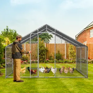 Homgava Walk in Metal Chicken Coop with Cover, Chicken Run and Large Poultry Cage for Yard, Heavy Duty Chicken Pen for Ducks and Rabbits