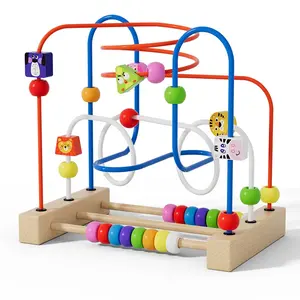 Wooden 5-In-1 Logic Bead Maze & Puzzle Game, Montessori Educational Toy for Kids, Tabletop Sliding Board for Focus & Memory Training, Shape Recognition Puzzles