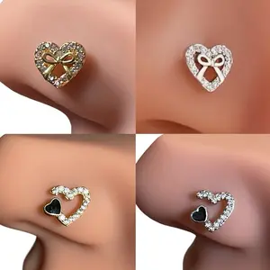 Heart Nose Rings L-Shaped Stainless Steel 20G Piercing Jewelry gold rhinestones