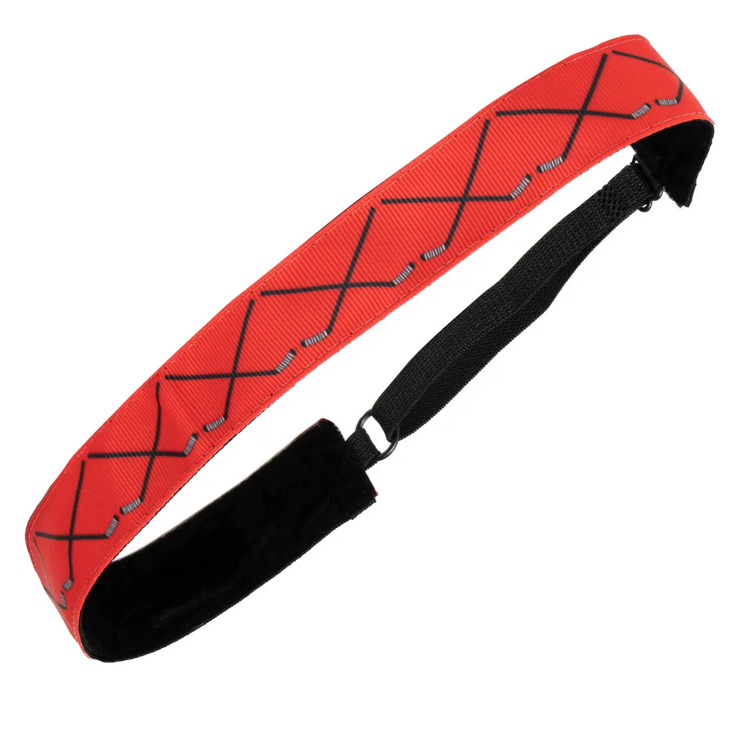 Juliband Non-Slip Elastic Adjustable Sports Headband - Red with Crossed Hockey Sticks Design, for Hockey Players, Coaches, Teams