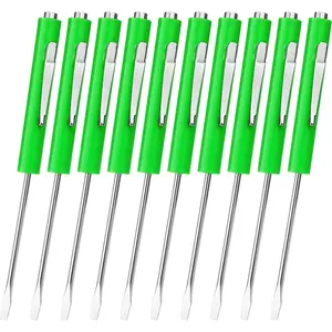 10 Pieces Pocket Screwdriver Mini Tops and Pocket Clips Magnetic Slotted Small Screw Driver with a Single Blade Head for Mechanical, Electrician(Green)