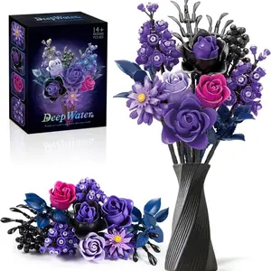 Purple Rose Building Block Set (822 PCS) - DIY Fake Flowers Compatible Flower Model for Adults, Home or Office Decoration, Ideal for Women and Girls, Perfect Gift for Halloween and Valentine's Day