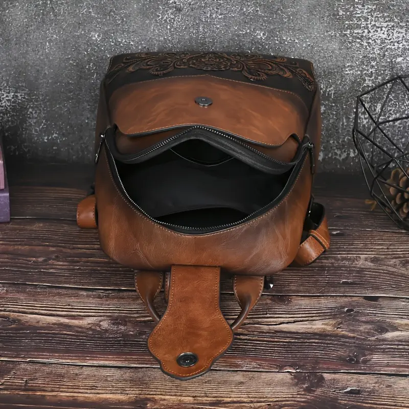 Aesthetic Vintage Backpack Purse for Women | Brown Leather Look Lace Print  Satchel | Trendy Casual Daypack for Work & Coffee Dates - TikTok Shop