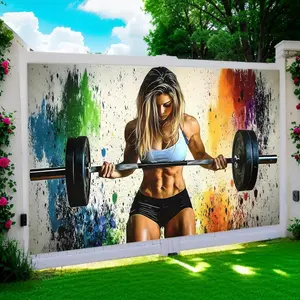 Summervibes 1pc Gym-Themed Party Banner - Dynamic Fitness Woman Design with Vibrant Splatter Art, Durable Polyester Backdrop, Easy-Hung No Power Needed, Party Decoration Supplies for Birthday Indoor/Outdoor Decor, All-Season Motivational Home Gym Wall Art