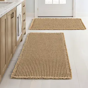 2 Pack Waffle Bathroom Rugs, Boho Textured Bath Mats with Rubber Backing, Non Slip Super Absorbent Shower Mats, Ultra Soft Washable Floor Carpets for Bathroom, Tub and Shower