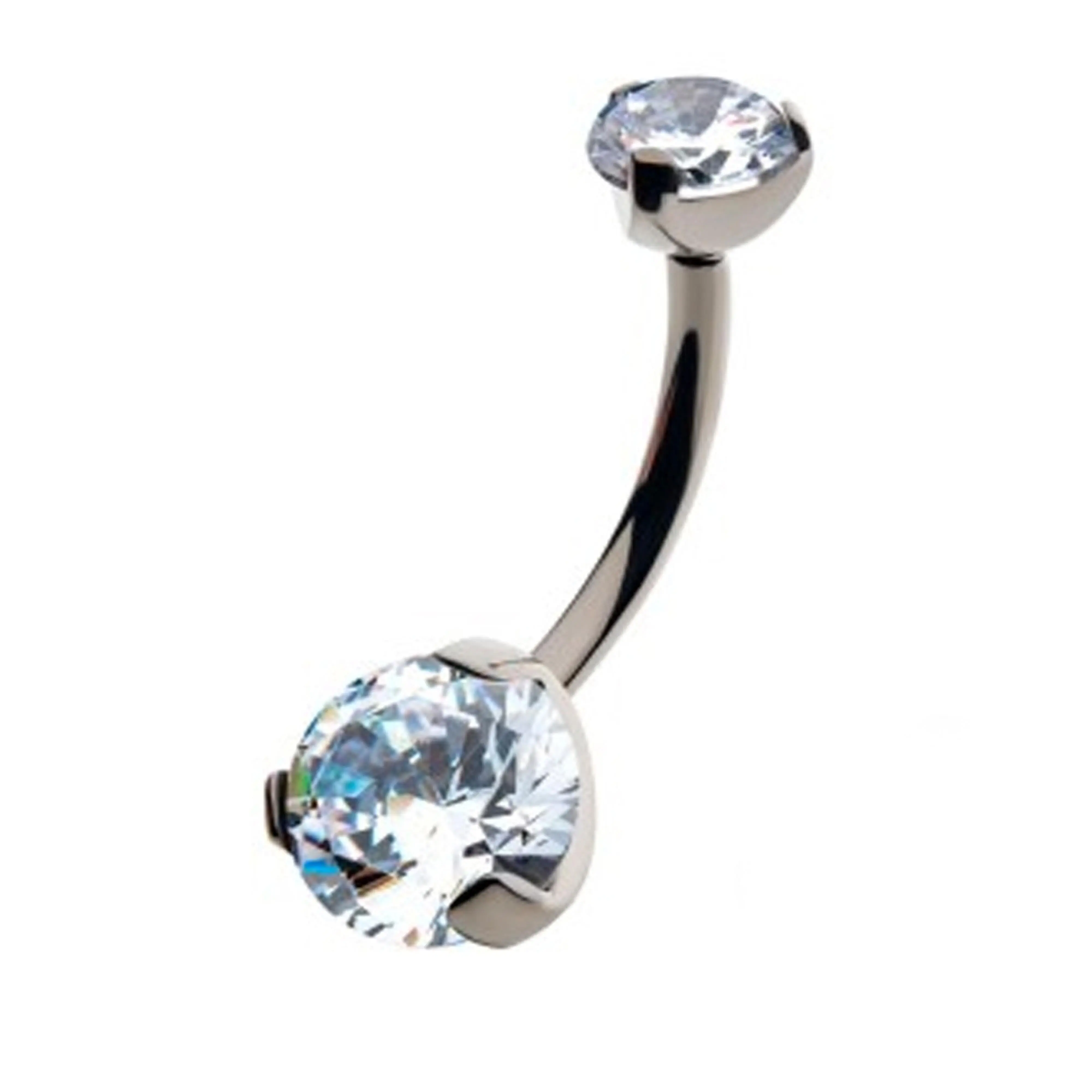 Double CZ Titanium Threadless Belly Button Ring, Body Jewelry for Belly Button Piercing
