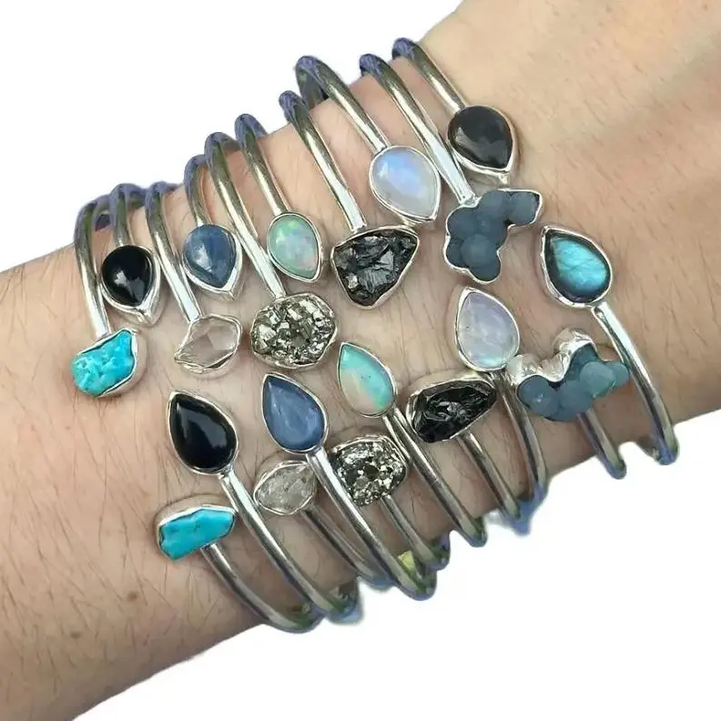 Gemstone Cuff 925SS Bracelet - Natural Gemstone Variety