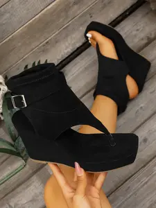 Women's Heeled Round Toe Sandals, Wedge Heels, Fashion Versatile Wedge Design, Elegant Low-Heel Shoes, Perfect for Daily Wear & Casual