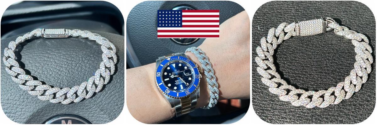 Meisidian Iced Out Moissanite Diamond   Sterling Silver Plated Gold 2mm 3mm 4m 5mm Tennis Chain Necklace