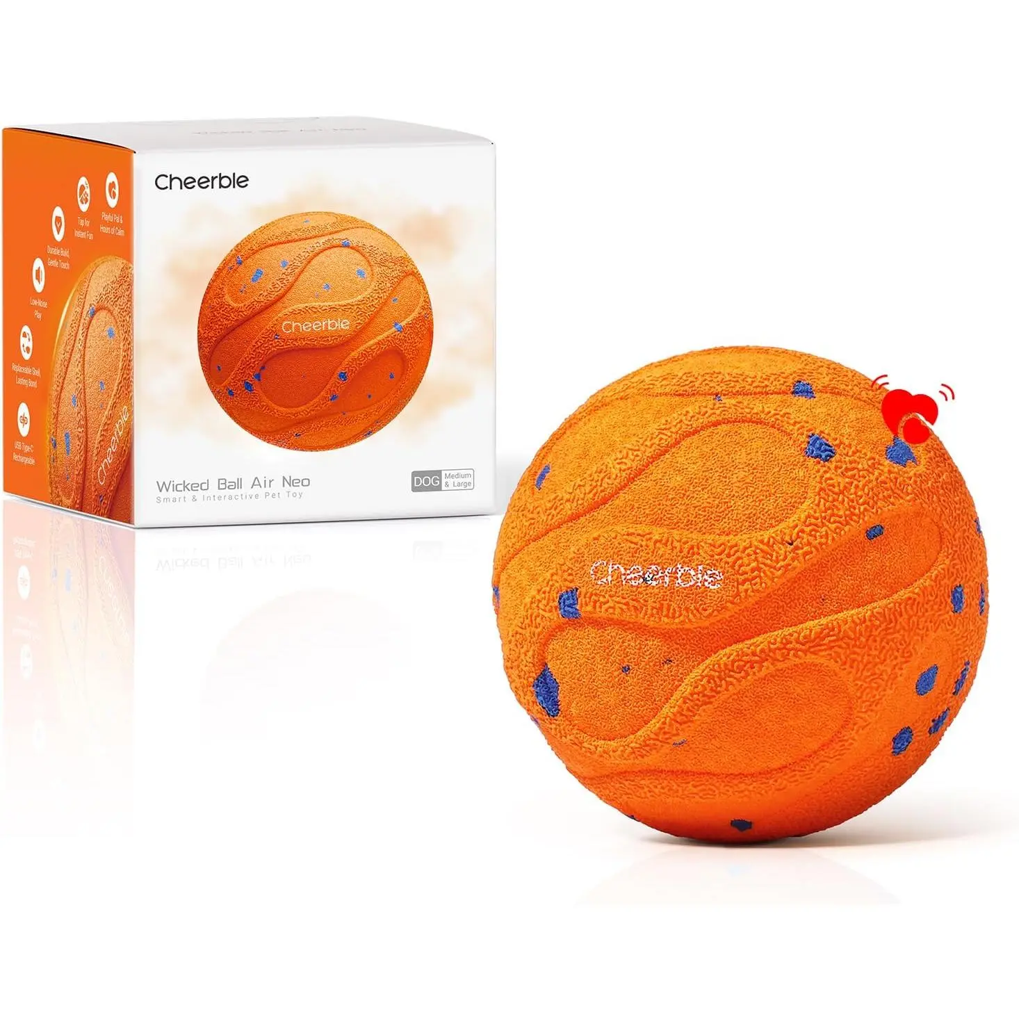Cheerble Wicked Ball AIR Neo Smart Interactive Dog Ball Toy - Auto Movement, Calming Heartbeat Sound, E-TPU Shell, IPX7 Waterproof, Reduces Anxiety, 112g, for Medium-Large Dogs