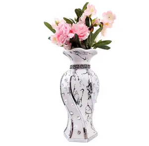 Silver Flower Vase for Home Decor with Rhinestone 30 cm Luxury Ceramic Vase for Centerpiece