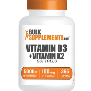 BulkSupplements - Vitamin D3 + Vitamin K2 Softgels - Healthy Bones - Immune - 360-365 Softgels - 100mcg Vitamin K2 per Serving