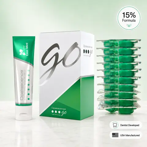 Opalescence Teeth Whitening Bundle – 15% Hydrogen Peroxide Opalescence Go Trays (10 Treatments) & Whitening Toothpaste 4.7 oz – Cool Mint Oral Care