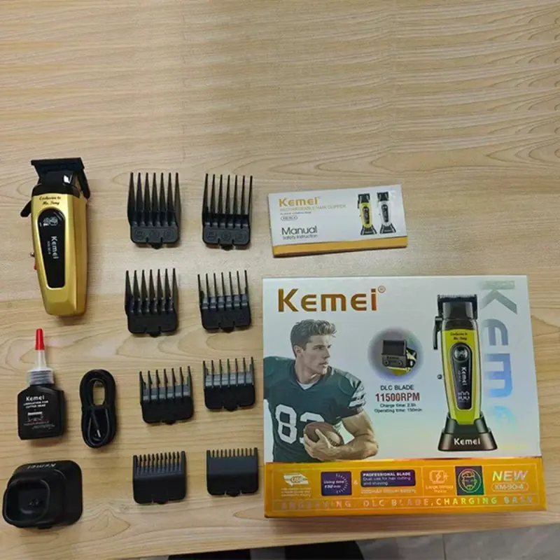Kemei 電動バリカン KM-90-4 ゴールド 充電式 DLC刃 プロ仕様 KEMEI 90-4 Professional Hair Clippers for Men, 11500 RPM Barber