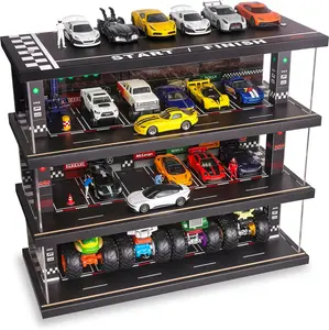 Display Case for Hot Wheels: Toy Car Garage with LED Lights, Freestanding Parking Garage Diorama for 1/64 Diecast Cars, 4-Level Storage Rack with 40 Spots – Cars Not Included