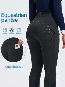 Women's Equestrian Tight Pants with Side Pockets, Professional Horse Riding Training, Anti-Slip Durable, High Elasticity Quick-Dry