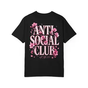 Anti Social Club Cherry Blossom T-Shirt | black tee with pink blossoms