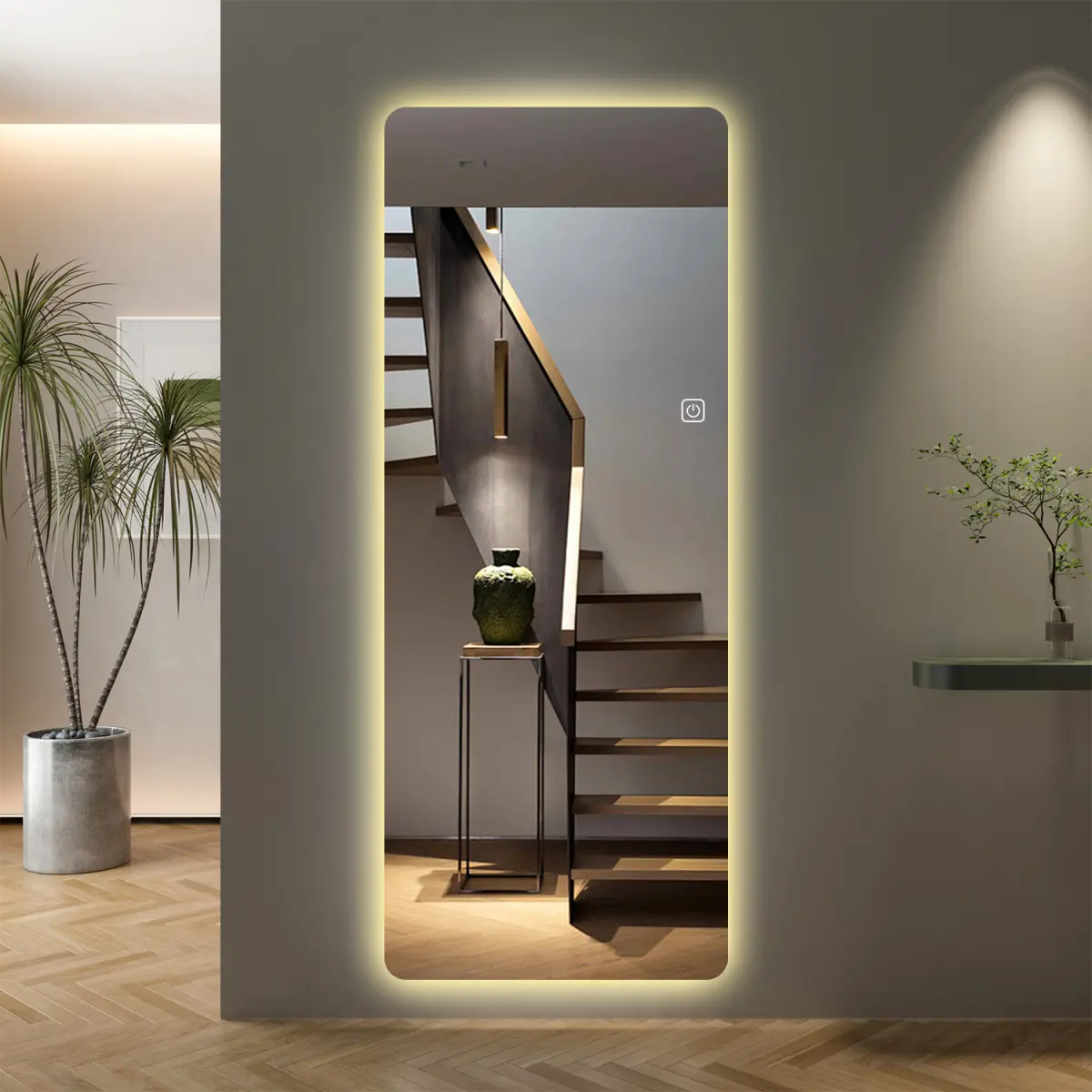 65x22 in Unframed Rectangle Wall-Mount Mirror with Lights - Dimmable 3 Color Temperature, Explosion-Proof Glass, Waterproof, Hidden Aluminum Alloy Lamp Shade, Home Decor Accessory