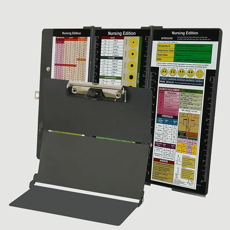Clipboards Nursing Clipboard Trifold Foldable, 3 Layers Aluminum Nurse Clipboards with Nursing Edition Cheat Sheets Folding Pocket Size for Students, Nurses and Doctors