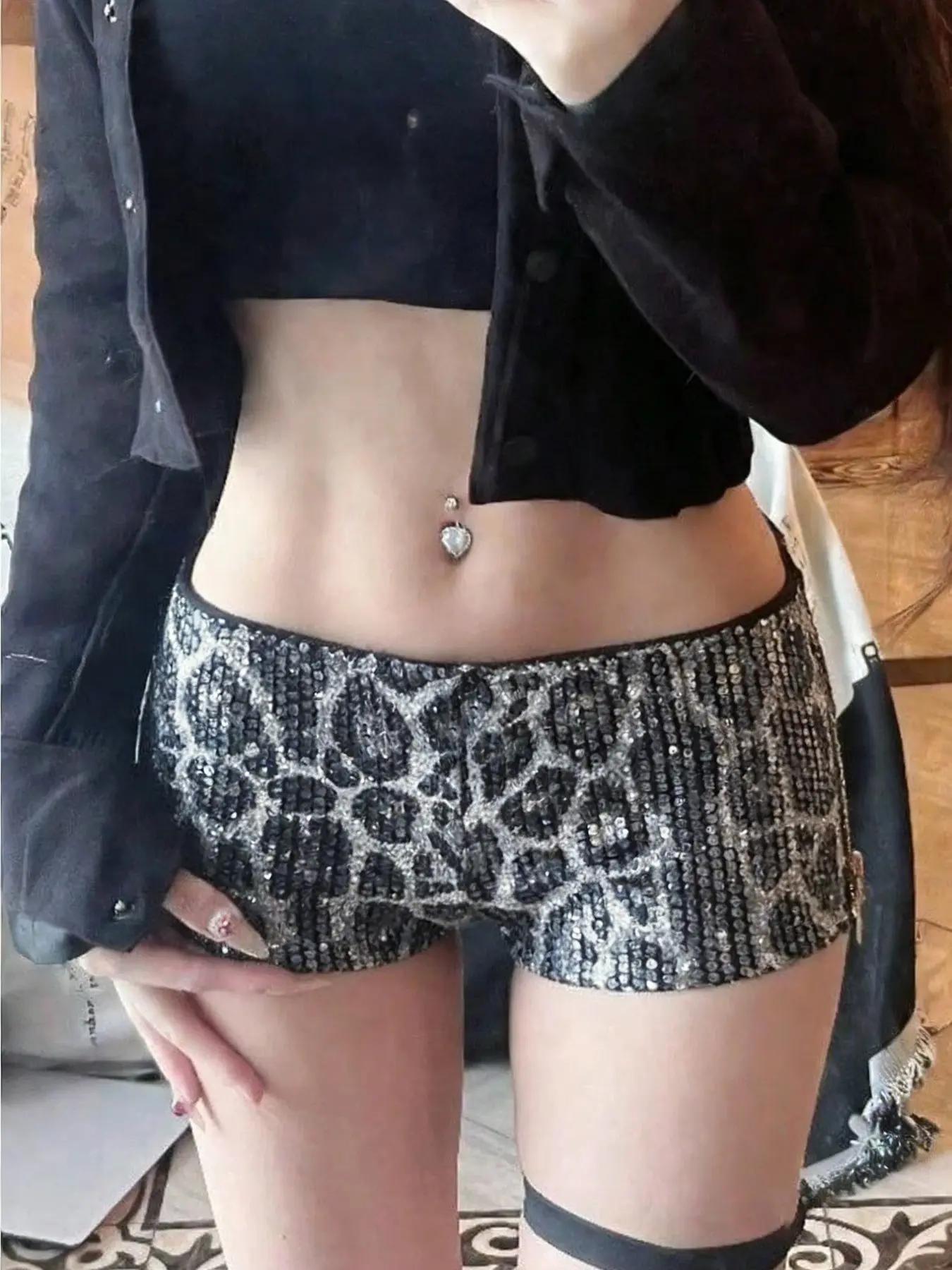 Sparkle Party Shorts High Waist Festival Dance Glitter Bottoms Vintage Leopard Clubwear Hot Pants Evening Shiny Mini Shorts