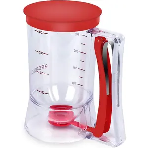 Pancake Batter Dispenser - 4-Cup Batter Dispenser with Squeeze Handle & Measuring Marks for Pancakes, Waffles, Muffins, Crepes & Cupcakes - Baking Tool(Red)