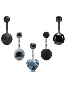 Punk Heart & Globular Design Navel Ring, 5pcs Stainless Steel Belly Piercing Jewelry, Body Jewelry Accessory, Fashion Accessories for Women & Girls, Party Club Decor