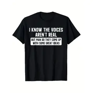 I Understand That The Voices Are Not Actually There. Humorous T-Shirt Made of 100% Featuring Retro Psychotic Humor And a Slogan for Schizophrenia Awareness, Available in Sizes L to XXXXL, Suitable for Casual And Outdoor Use, Plus Size