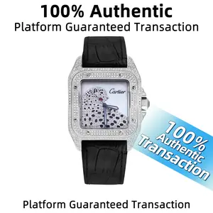 Cartier Santos Series W20073X8 Automatic Movement Panther Dial 51.1×41.3 After-market White Mother-of-Pearl Dial Stainless Steel with After-set Diamonds Men’s Watch WHT024777