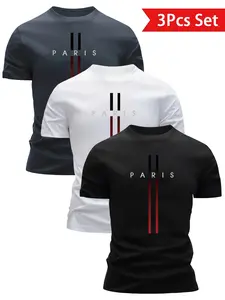 Men's Trendy Sportswear Gradient Striped Tee Set, Breathable Quick-Dry Fabric, Loose Fit Short Sleeve, Ideal for Gym & Daily Wear