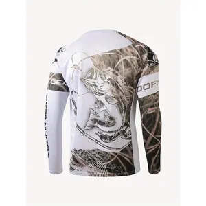 High-Performance Fishing Shirt for Men - Soft, Breathable Polyester with Raglan Sleeves, Crew Neck, and Unique Fish & Camouflage Pattern - Ideal for All Seasons, Fishing Apparel | Camouflage Fishing Shirt | Stretchable Material