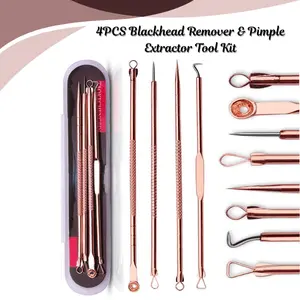 4PCS Blackhead Remover & Pimple Extractor Tool Kit – Professional Acne Removal Set for Face & Nose, Whitehead & Zit Treatment with Case, Safe Skin Care Tool