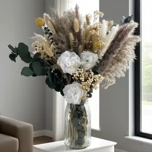 Boho Must-Have Dried Flower Bouquet with Vase Aesthetic Room Decor for Girls & Men, Perfect Plant Lover Gifts & Home Decorations