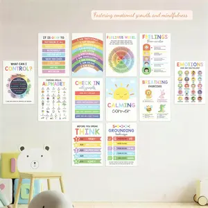 Calming Corner Posters for Kids - Feelings Wheel Chart & Big Feelings Management, Emotions Regulation Tools for Home & Preschool, Mental Health Wall Decor, Helps Children Self-Regulate (10x14)