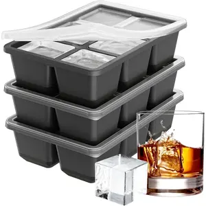 Large  Molds, 3 Pack  Square Ice Molds, 1.8 Inch Big  Tray, Stackable  Ice Tray with Lid, Easy to Release (Grey)