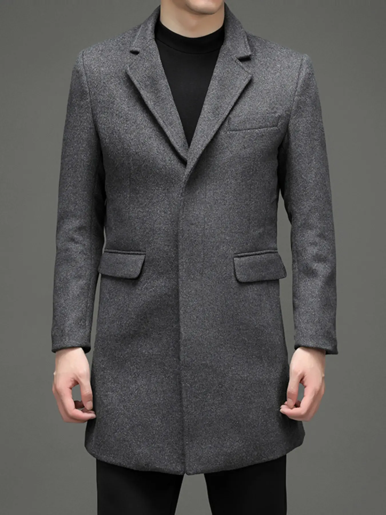 Men's Mid-Length Woolen Overcoat, Business Style Suit Collar Design, Warm Slim Fit Jacket with Multiple Buttons, Ideal for Autumn Winter Formal Wear