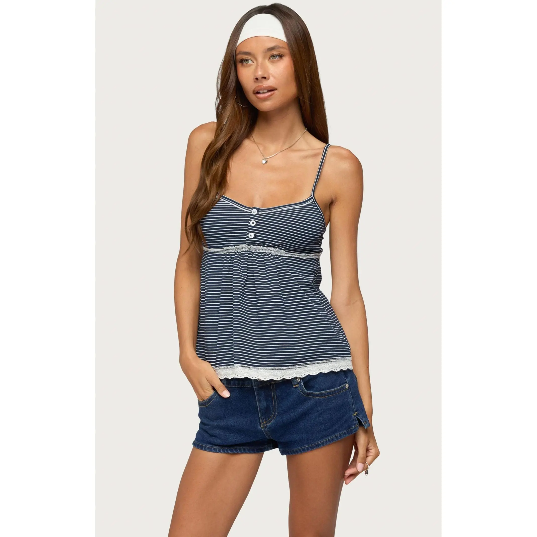 Edikted Women's Eyelet & Striped Babydoll Tank Top
