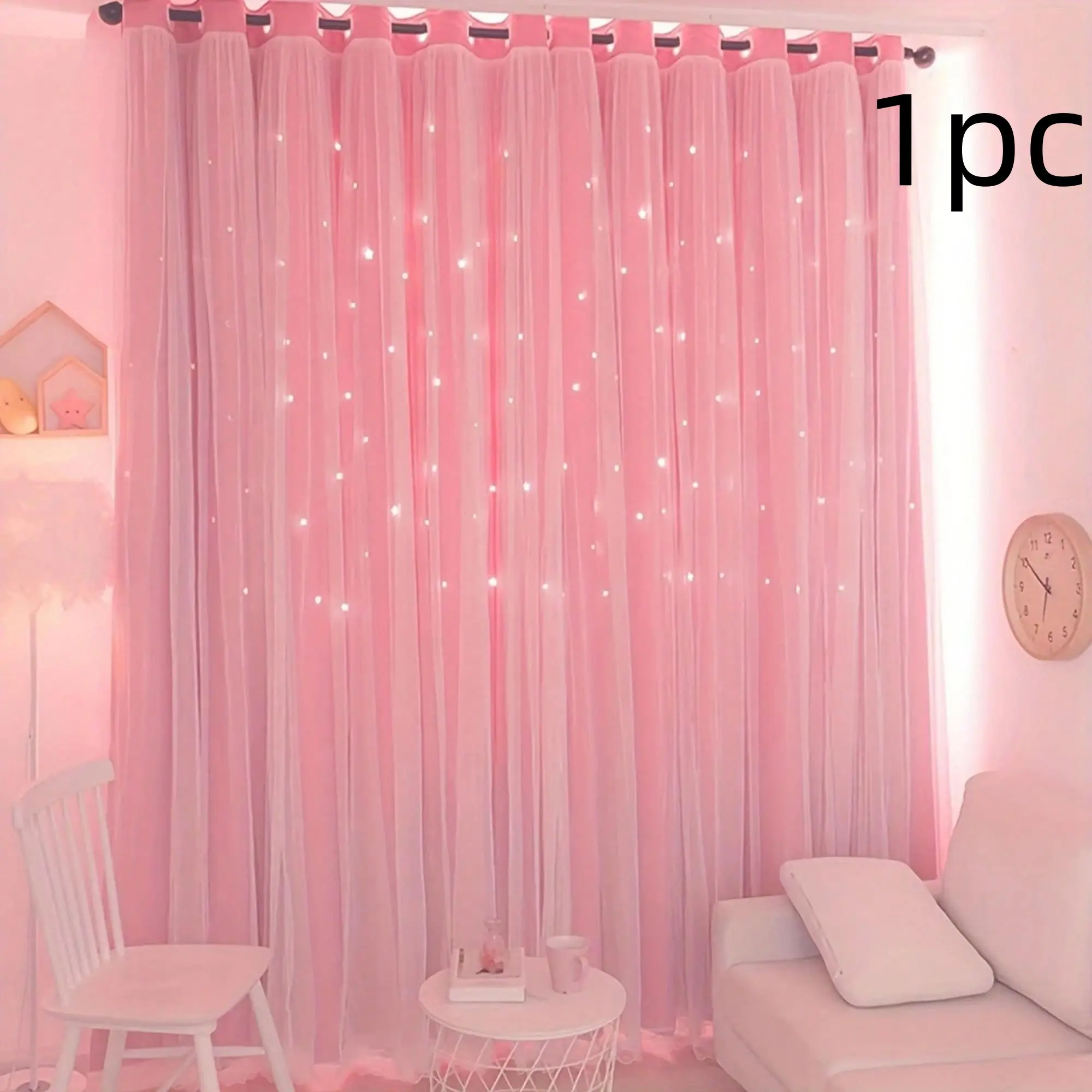 Princess-Style Star Double-Layer Blackout Curtains, Thermal Insulated UV-Blocking Design for Living Room and Bedroom, Home Decor, Home Decorative Curtain
