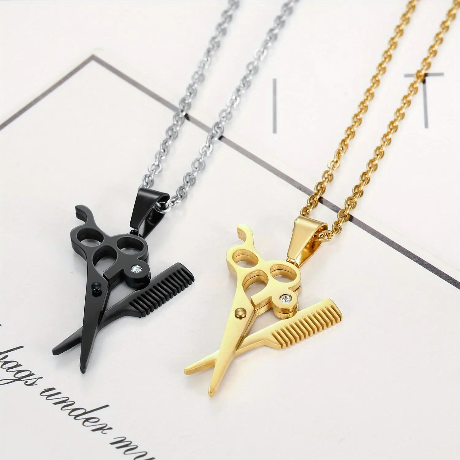 Unisex Geometric Cut Shapes Necklace - Stainless Steel Scissors Pendant Chain Jewelry Necklace, Party Accessory for Hairdressers, Chain Jewelry Necklaces
