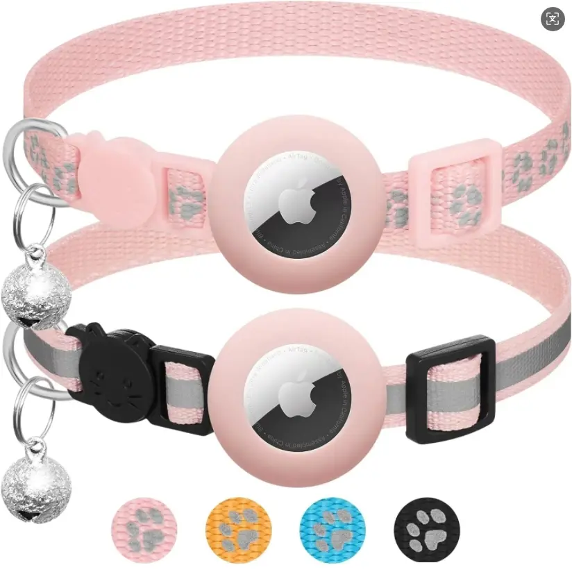 2 Pack Airtag Cat Collar Breakaway with Bell,Reflective Kitten Collar with Cat Collar Holder,Adjustable 7-12In,Safety Buckle for Girl Boy Cats,Pet Supplies,Accessories,Gifts,Reflective Collars